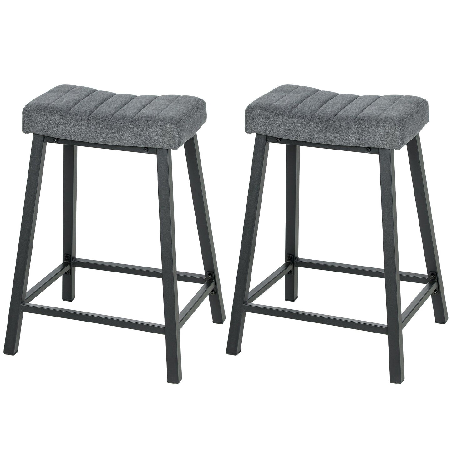 Velvet Bar Stools Set of 2 with Footrest - Grey