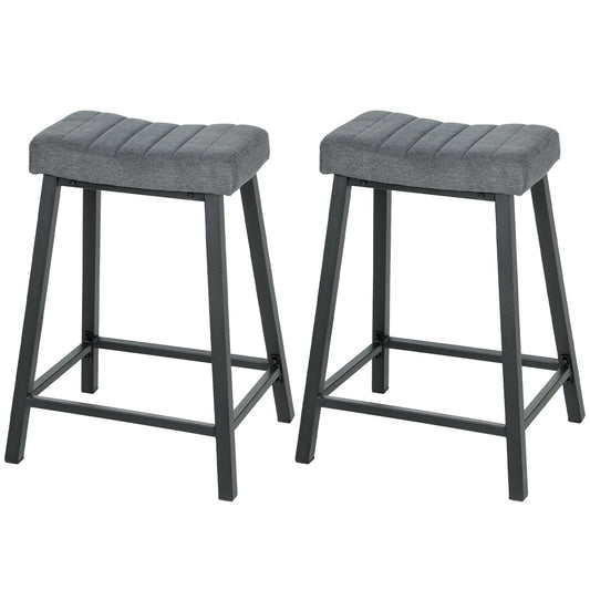 Velvet Bar Stools Set of 2 with Footrest - Grey