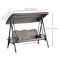 3 Seater Porch Swing Heavy Duty Outdoor Swing Chair Outdoor Lounge Hammock Cushioned Seat W/ Tilt Canopy, Brown