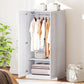 Wardrobe Cabinet with 2 Doors and Hanging Rod, Modern Armoire Wardrobe Closet for Bedroom, White Wood Effect