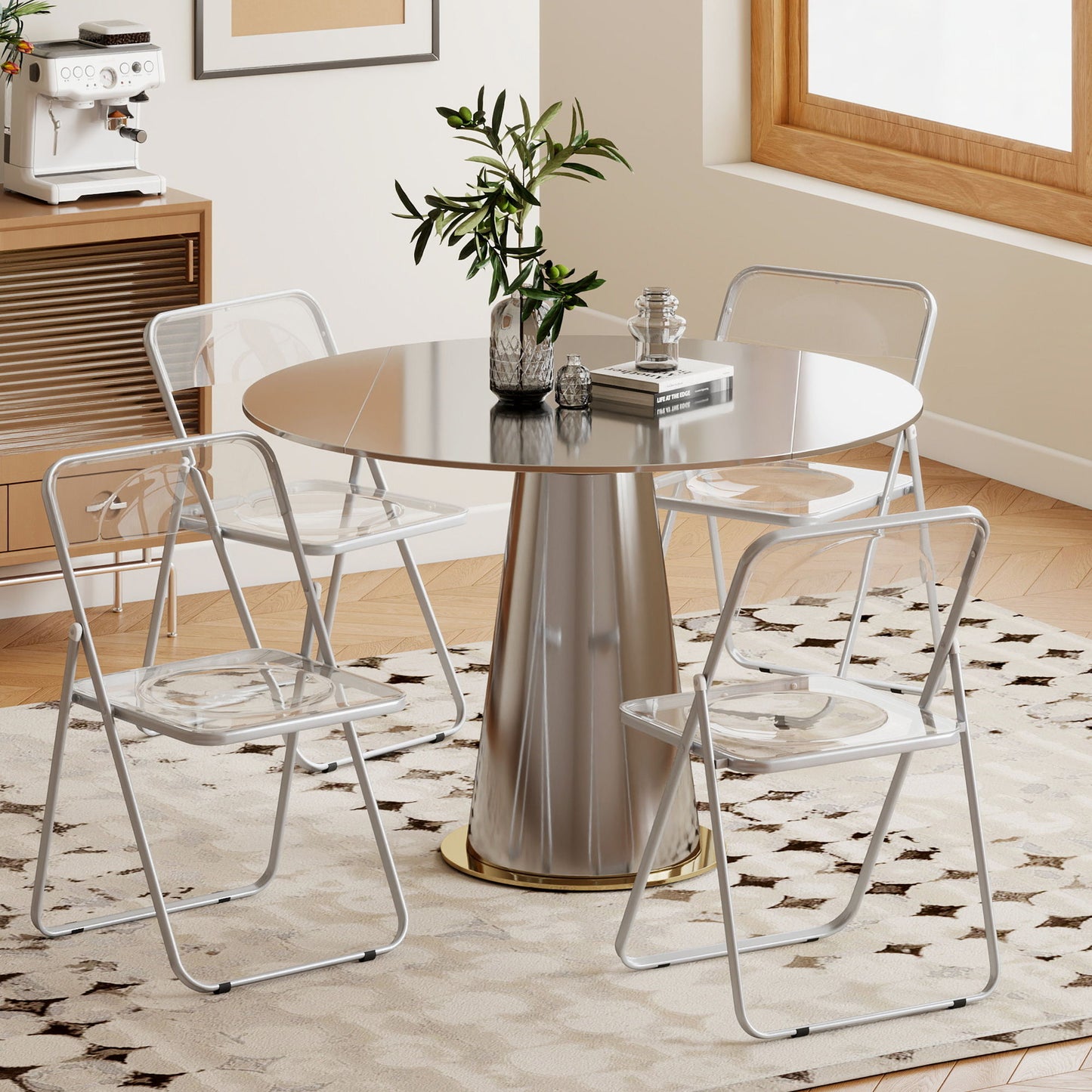 4 Pack Acrylic Foldable Chairs, Transparent Folding Chairs for Living Room, Home Office, Party, Clear