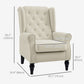Tufted Wingback Accent Chair with Wood Legs - White