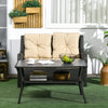 Outdoor Patio PE Rattan Coffee Table with Storage Shelf, Wicker Side Table with Glass Top, Black