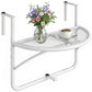 Adjustable Balcony Hanging Railing Table, Metal Mounting Mini Wall Desk Storage Rack, Outdoor Flower Stand Serving Table Half Round, White