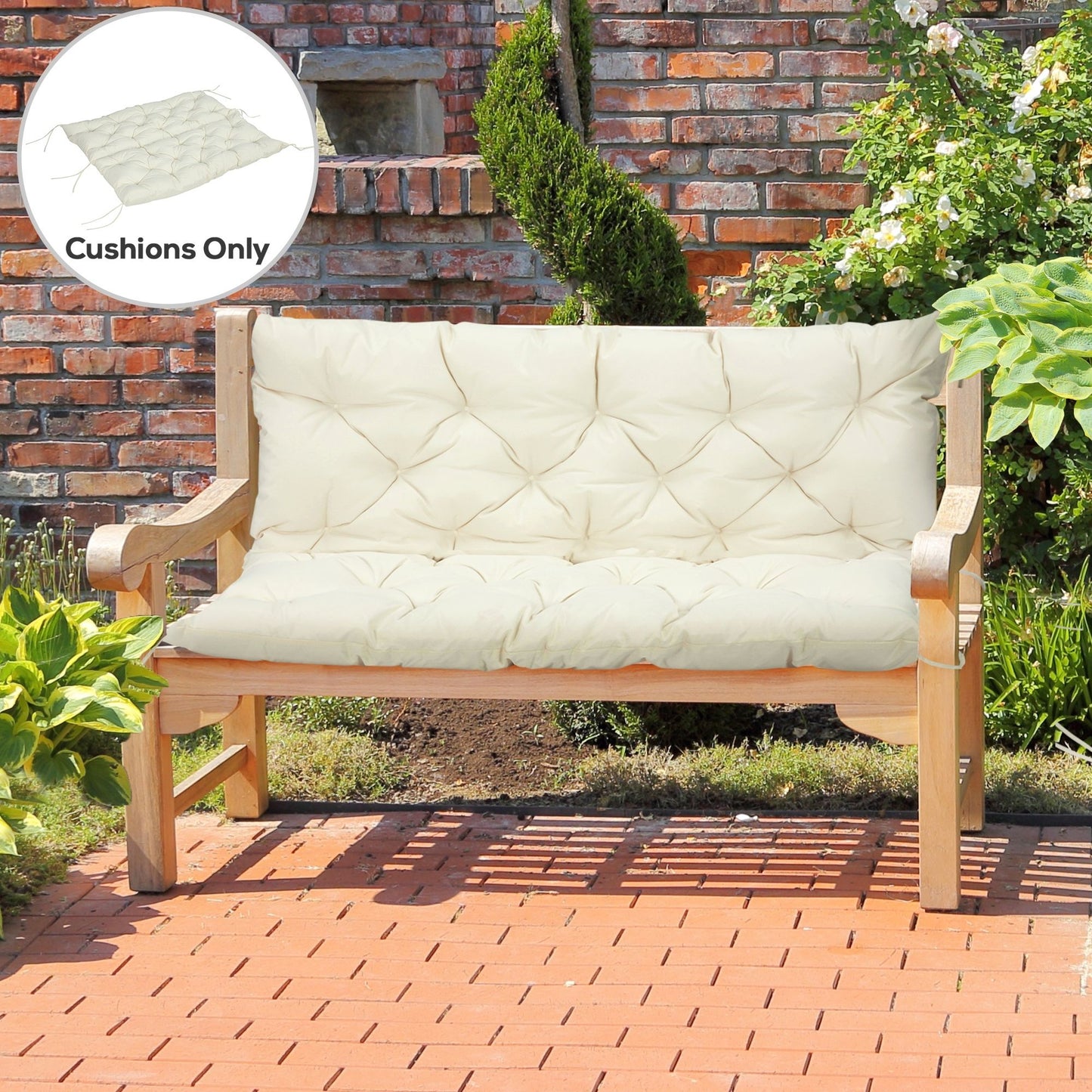 2 Seater Garden Bench Cushion, Soft Thick Outdoor Non-Slip 2 Seater Soft Pad With Backrest for Garden Patio, 52" x 43" x 4", Beige