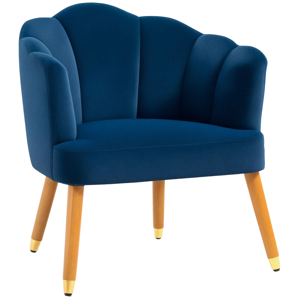 Modern Accent Chairs with Cushioned Seat, Upholstered Velvet Armchair for Bedroom, Living Room Chair with Arms and Wood Legs, Blue