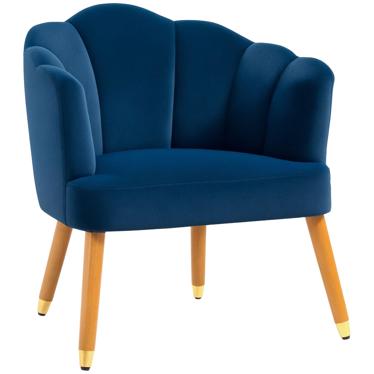 Modern Accent Chairs with Cushioned Seat, Upholstered Velvet Armchair for Bedroom, Living Room Chair with Arms and Wood Legs, Blue