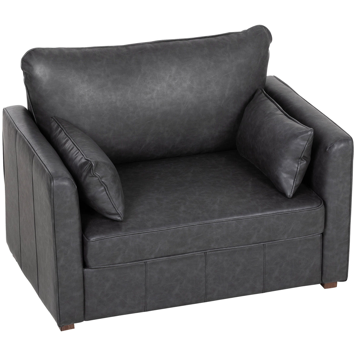 Accent Chair, PU Leather Armchair with Wide Seat, Spring Cushion, Rubberwood legs, 2 Pillows, Black