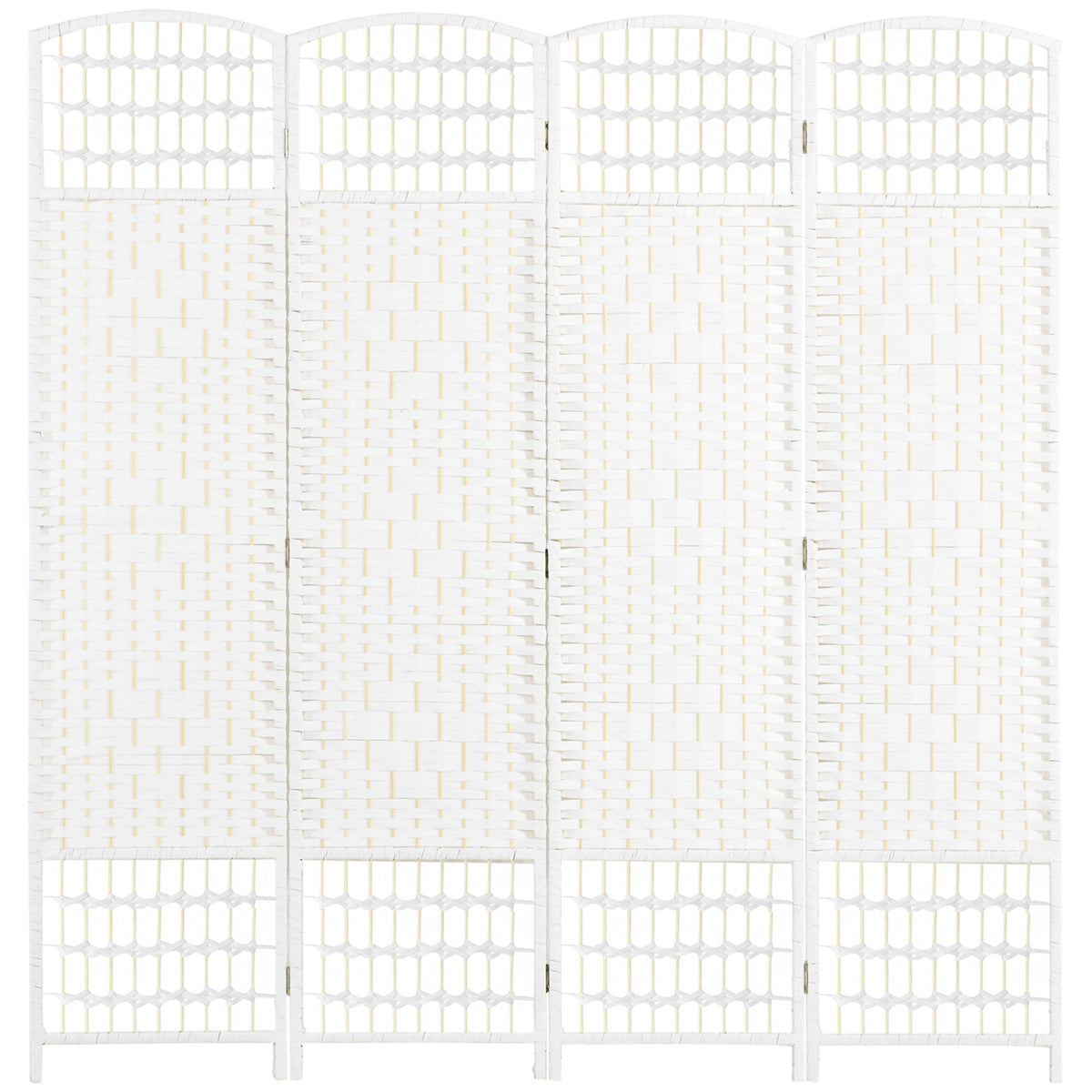 4 Panel Folding Room Divider, Portable Privacy Screen, Wave Fiber Room Partition for Home Office, White