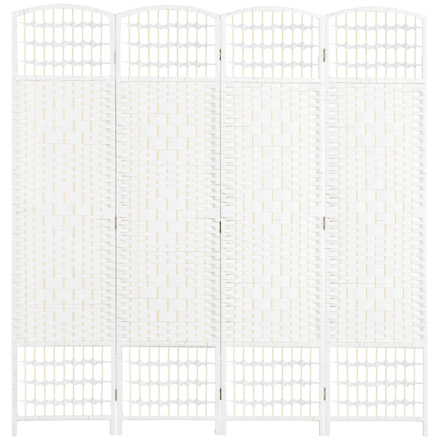 4 Panel Folding Room Divider, Portable Privacy Screen, Wave Fiber Room Partition for Home Office, White