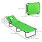 Folding Lounge Chair Set of 2, Reclining Beach Tanning Chair with Face Hole, Pillow, 4-Position Adjustable Flat Sun Lounger, Steel Frame for Outdoor Patio Pool, Green