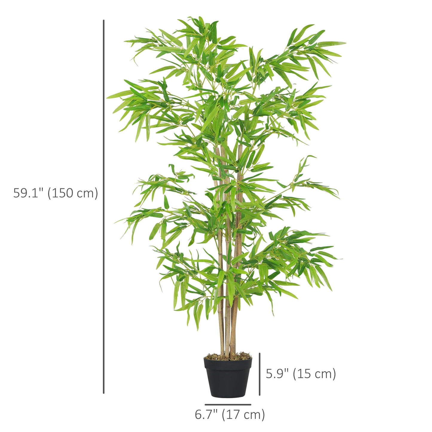 Artificial Bamboo Tree Set of 2, 5ft Fake Tree with Realistic Leaf and Natural Trunk, Decorative Plant in Nursery