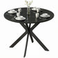 39" Dining Table, Contemporary Round Kitchen Table with Steel Legs, Black Wood Grain