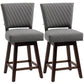 2 Pieces Swivel Bar Stools, Counter Height Stools Set of 2 with Wood Legs and Footrests for Dining Room, Dark Grey