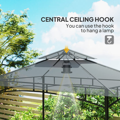 8' x 5' Dark Grey Grill Gazebo with Side Shelves