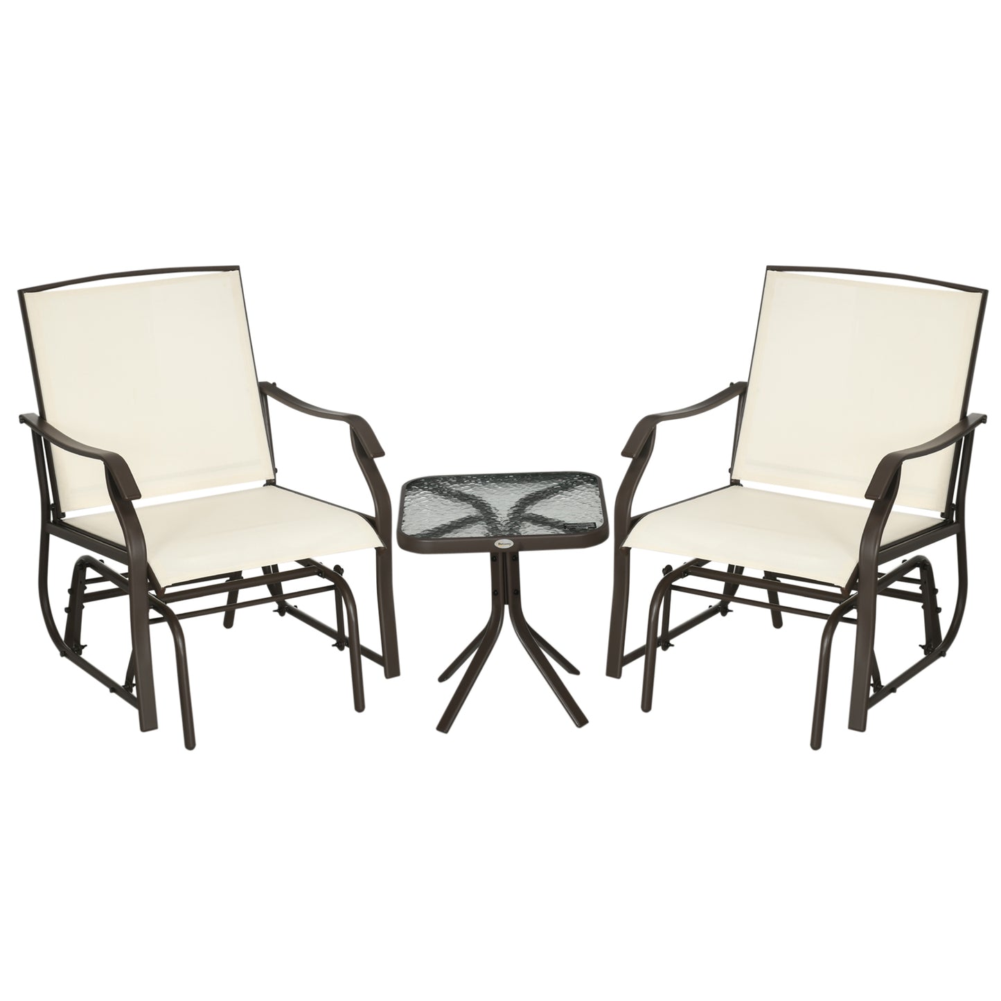 3 Piece Patio Glider Set Outdoor Gliders with Breathable Mesh Seat, Glass Top Table for Garden, Yard, Blue