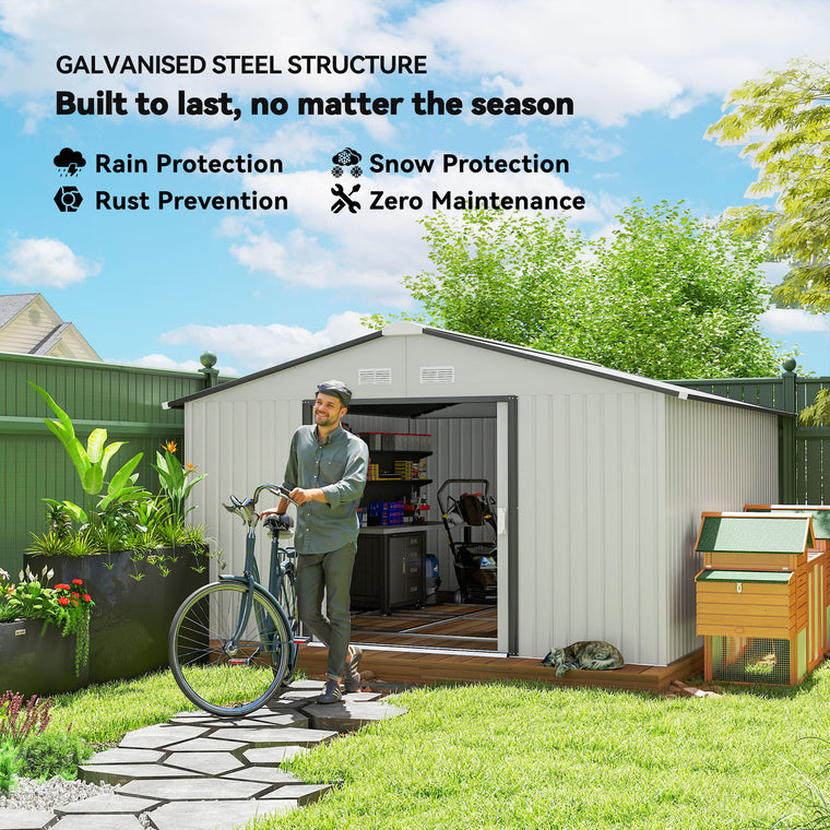 11' x 13' Metal Garden Shed with Double Doors and Foundation Kit