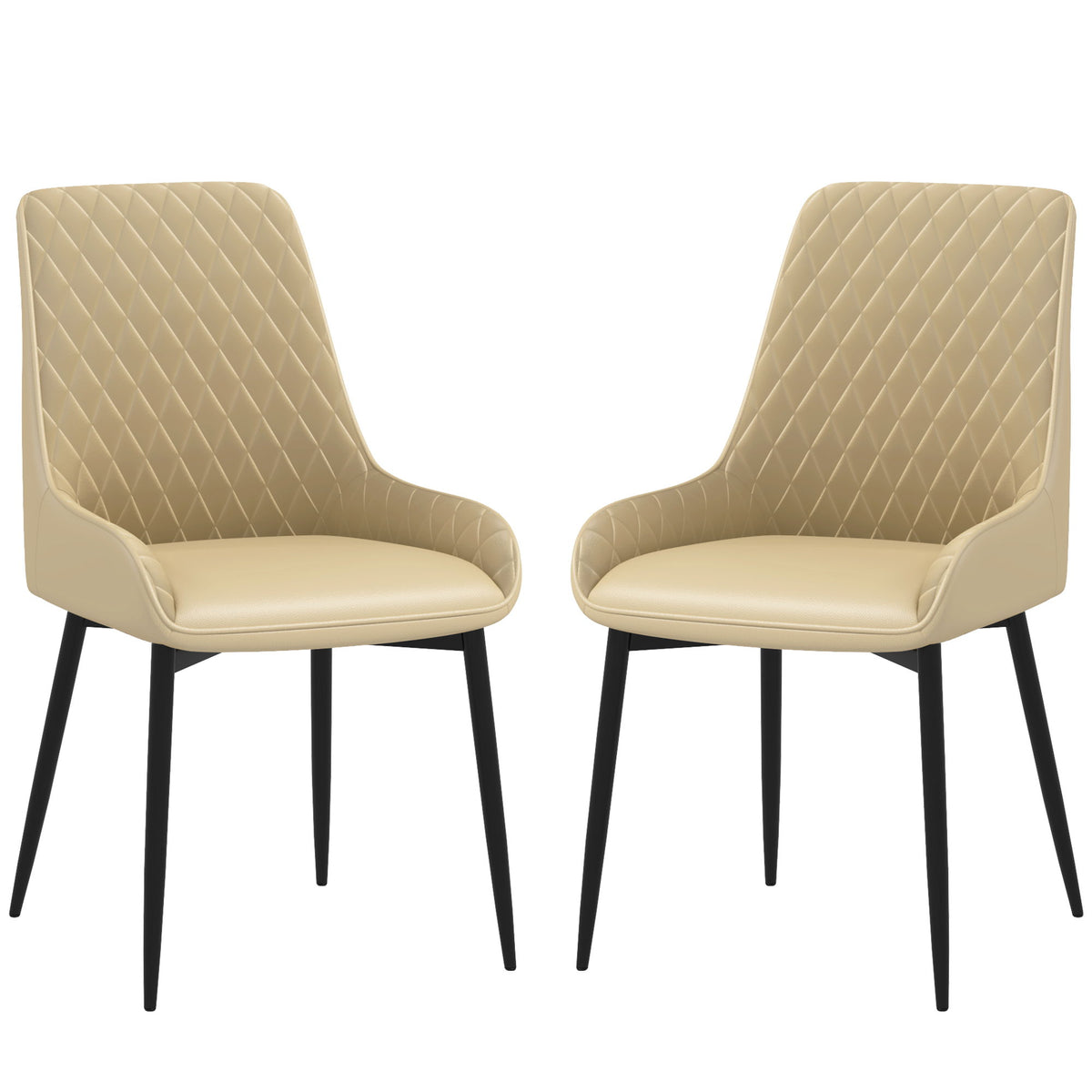 Upholstered Kitchen Chairs, Modern Dining Chairs Set of 2 with Diamond Tufting and Steel Legs for Dining Room, Khaki