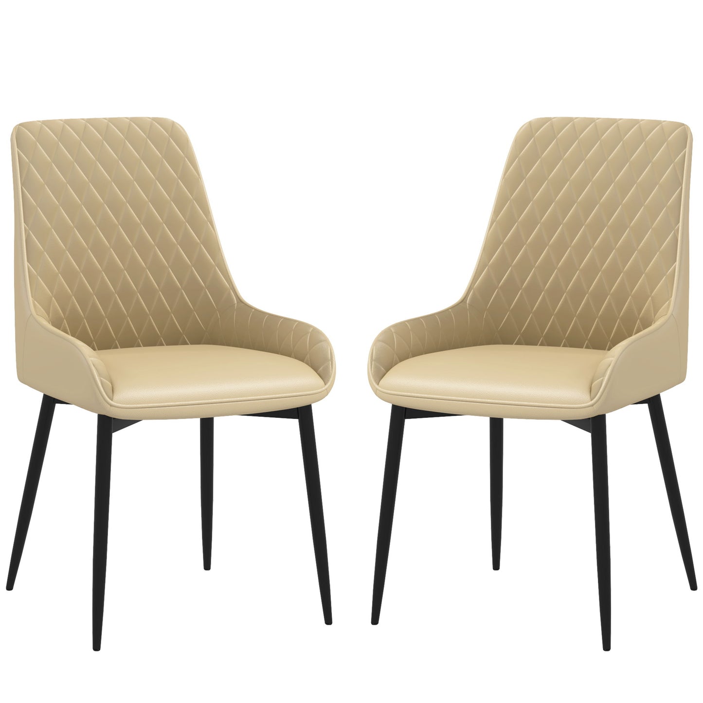 Upholstered Kitchen Chairs, Modern Dining Chairs Set of 2 with Diamond Tufting and Steel Legs for Dining Room, Khaki