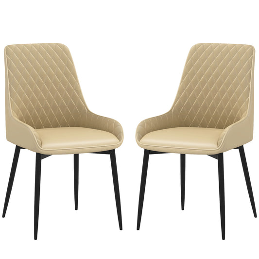 Upholstered Kitchen Chairs, Modern Dining Chairs Set of 2 with Diamond Tufting and Steel Legs for Dining Room, Khaki