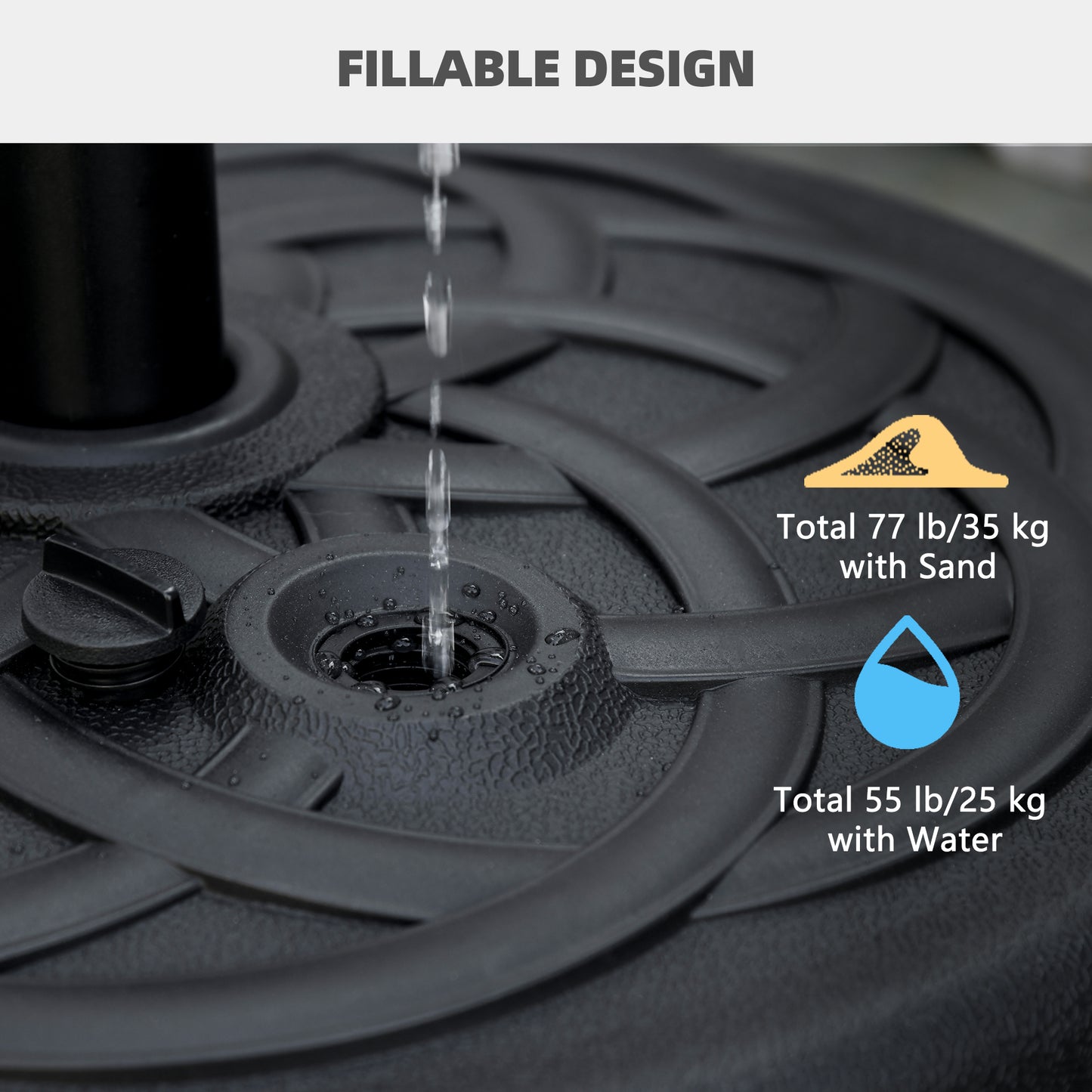 77 lb Heavy Duty Patio Umbrella Base, 22" Round Market Umbrella Stand for Deck, Outdoor, Backyard, Black