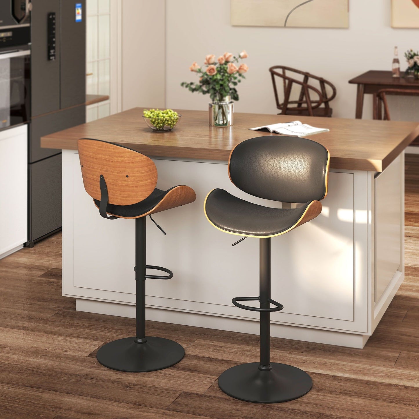 Adjustable Swivel Bar Stools Set of 2 - Black