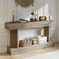 63 Inch Long Console Table, Vintage Narrow Entryway Table with Storage Shelf for Living Room and Hallway, Light Brown