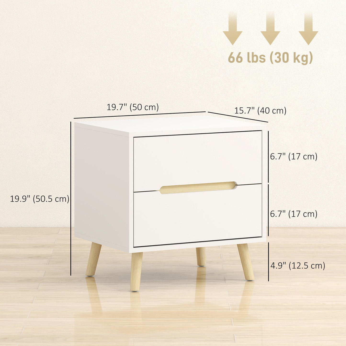 Nightstands Set of 2, Bedside Table with 2 Drawers, Modern Side End Table with Solid Wood Legs for Bedroom, White