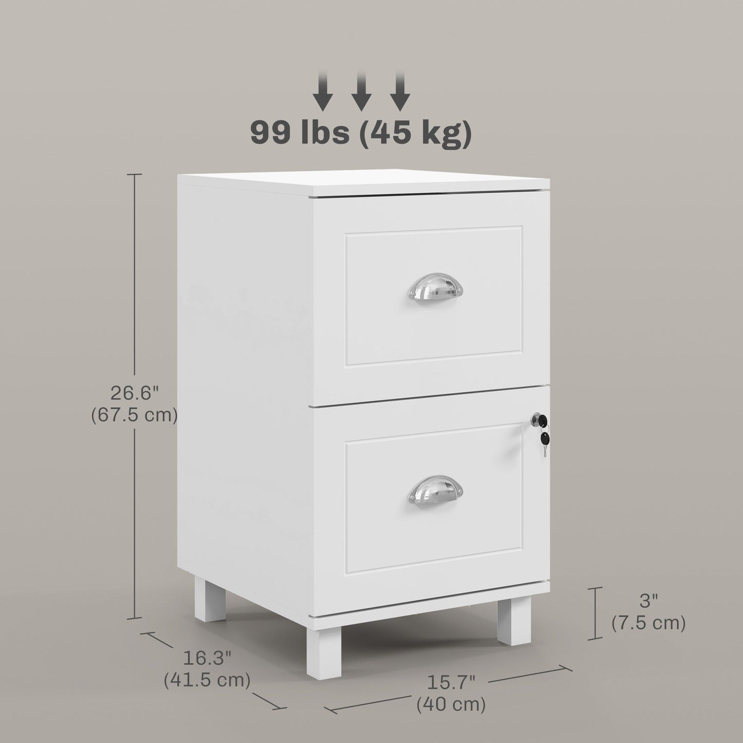 2-Drawer Lockable Filing Cabinet - White