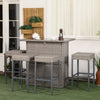 5 Pieces Patio Bar Set, Outdoor PE Rattan Wicker High Top Outdoor Table and Chairs Outdoor Bar Set with Tempered Glass Top Bar Table and Shelves, 4 Bar Chairs, Grey