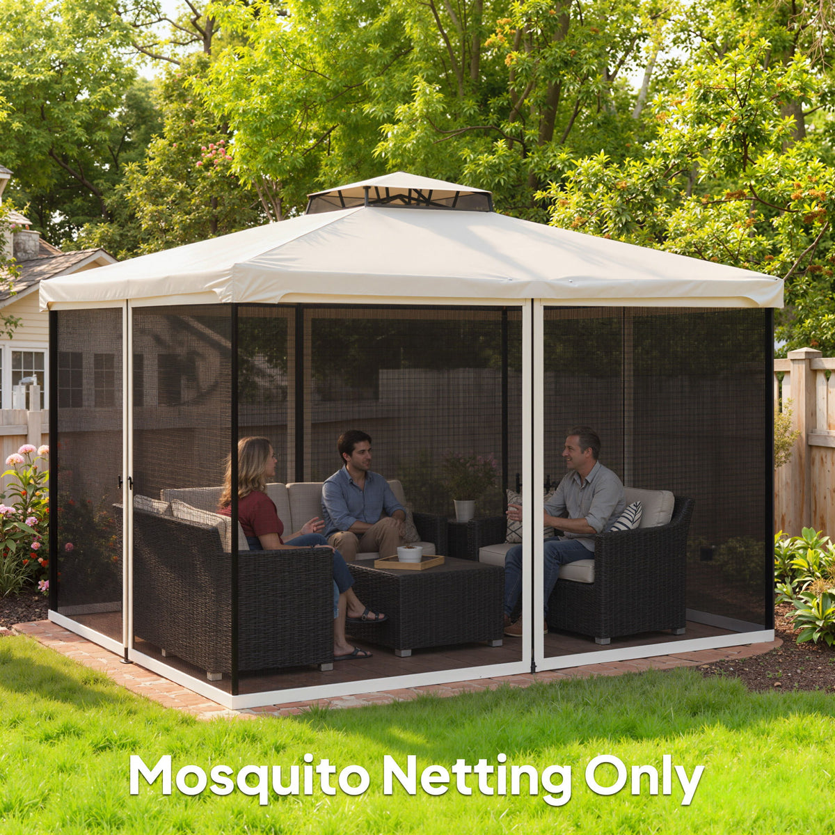 Replacement Mosquito Netting for Gazebo 10' x 12' Black Screen Walls for Canopy with Zippers, Cream White