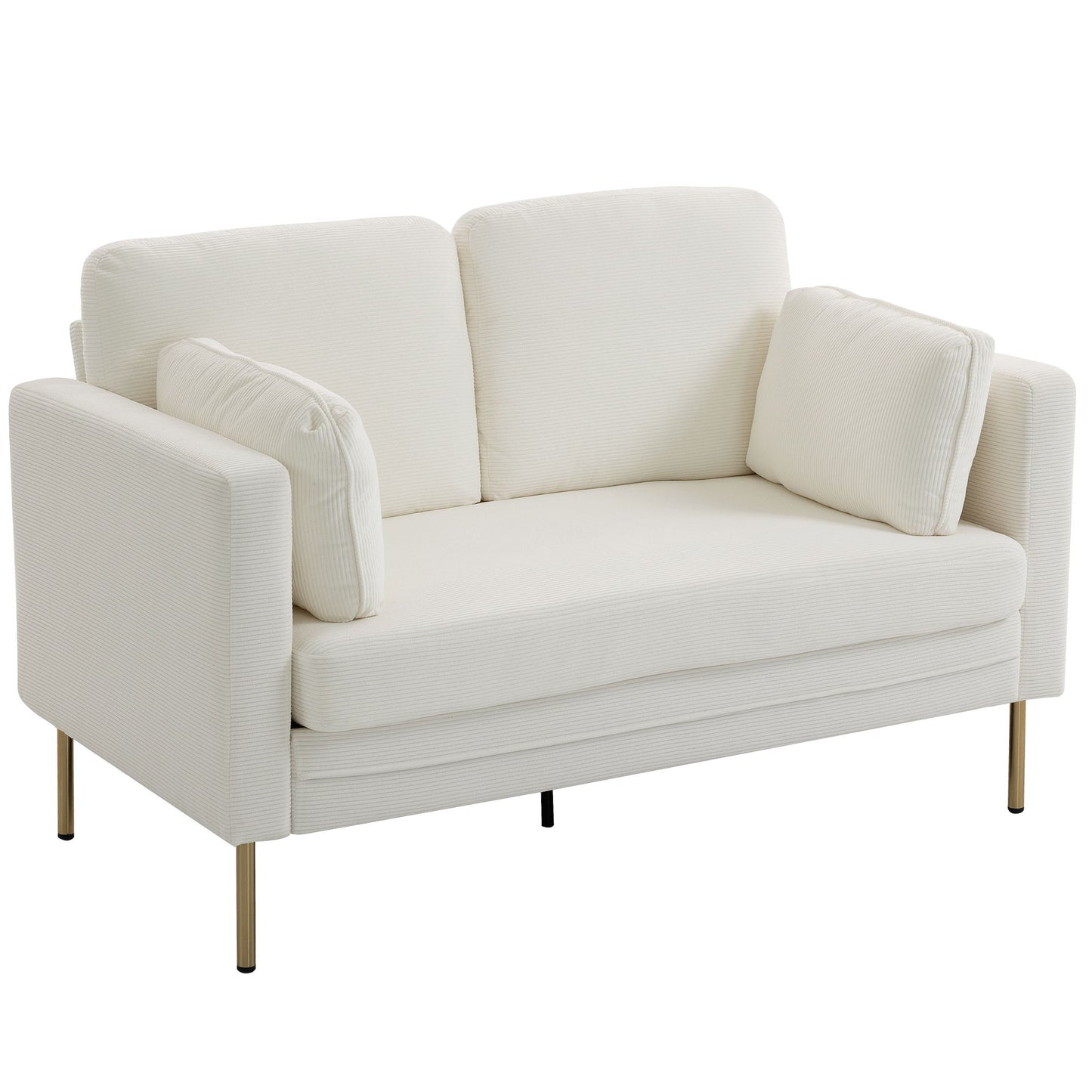 Loveseat Sofa, 55" Small Sofa Couch with 2 Pillows, Metal Legs for Living Room, Bedroom, Apartment, Cream White
