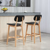 Bar Stools Set of 2, PU Leather Counter Height Barstools, Bar Chairs with Footrest, Solid Wood Legs, Natural and Black