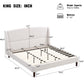 King Size Upholstered Platform Bed with Wingback Headboard, Double Bed with Solid Rubberwood Legs, 87'' L x 79.5'' W x 44.5'' H, White