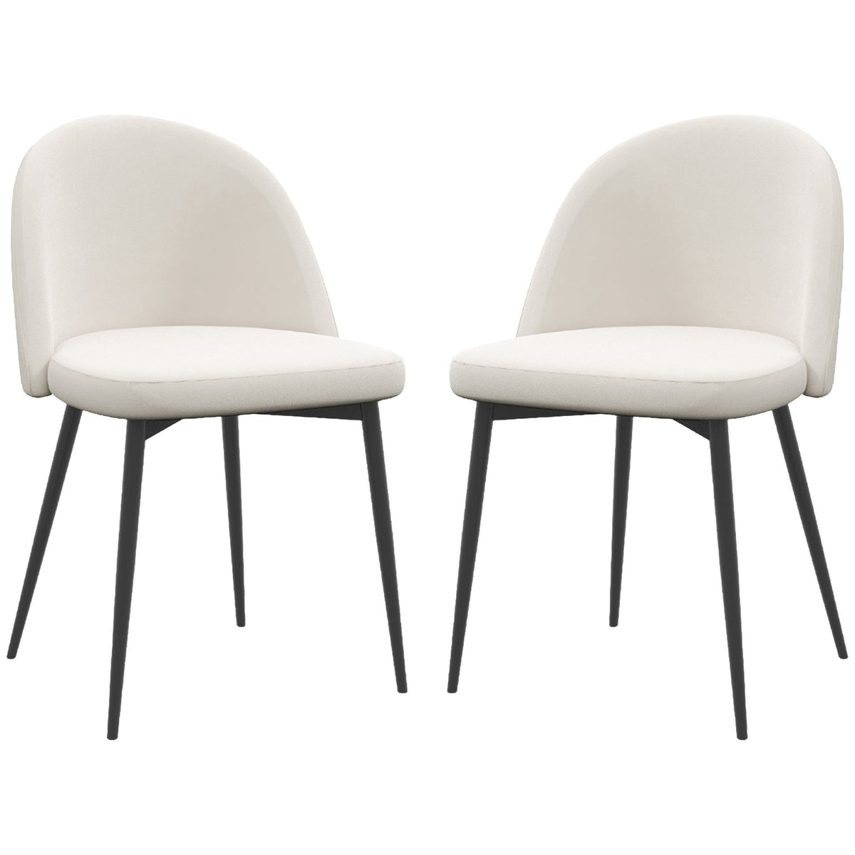 Set of 2 Mid-Back Velvet Dining Chairs - Cream White