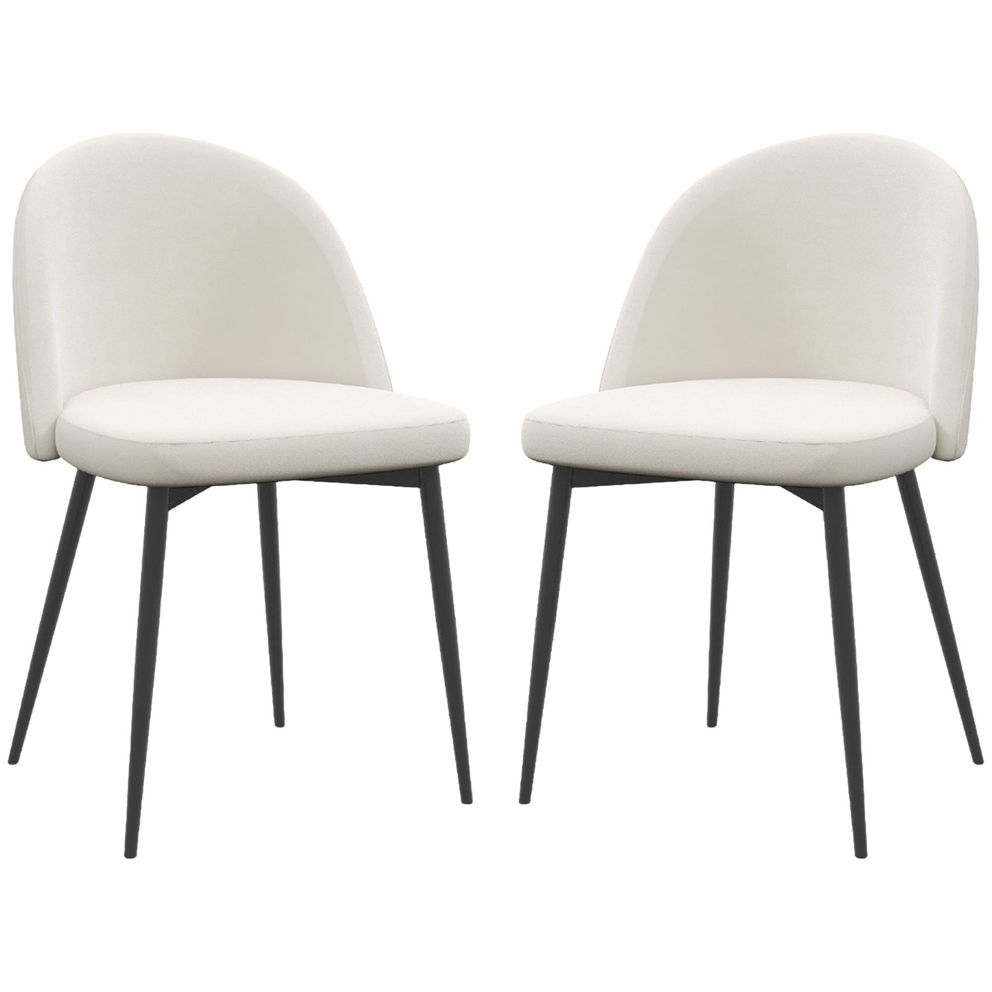 Set of 2 Mid-Back Velvet Dining Chairs - Cream White