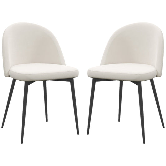Set of 2 Mid-Back Velvet Dining Chairs - Cream White