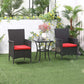 3 Pieces Wicker Patio Furniture Set, Rattan Bistro Set with Glass Top Coffee Table and Cushions, Outdoor Conversation Set for Garden, Porch, Balcony, Red