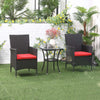 3 Pieces Wicker Patio Furniture Set, Rattan Bistro Set with Glass Top Coffee Table and Cushions, Outdoor Conversation Set for Garden, Porch, Balcony, Red