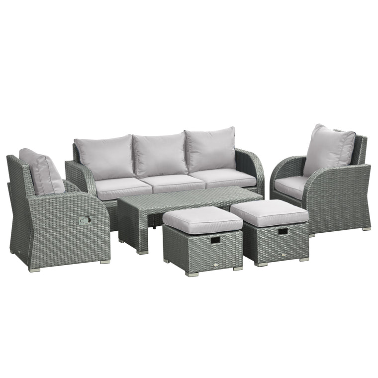Grey 6-Piece Wicker Sectional Sofa Set with Recliners