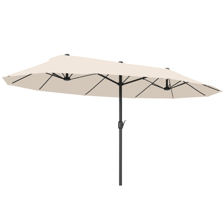 15' Beige Steel Table Umbrella with Twin Canopy & Lift Crank