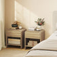 Nightstand Set of 2, Modern Bedside Table with Rounded Corners, Nightstand with Drawer and Open Shelf, Natural Wood