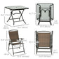 5 Pieces Folding Rattan Patio Table and Chairs for 4 with Umbrella Hole, Tempered Glass Top, Dark Brown