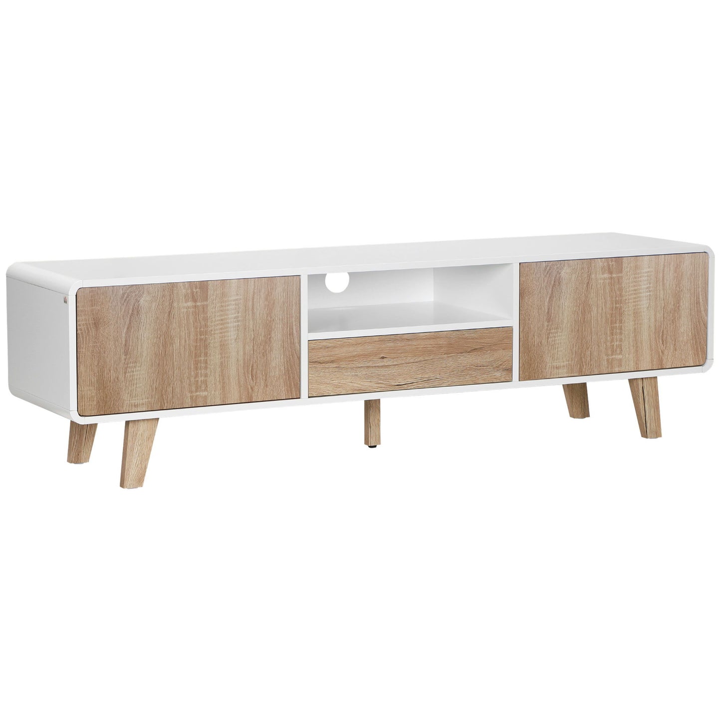 Modern TV Stand Cabinet for TVs up to 72" Flat Screen with Push-open Drawer, Storage Compartment and Cable Management, Rounded-edge Entertainment Center for Living Room, Bedroom