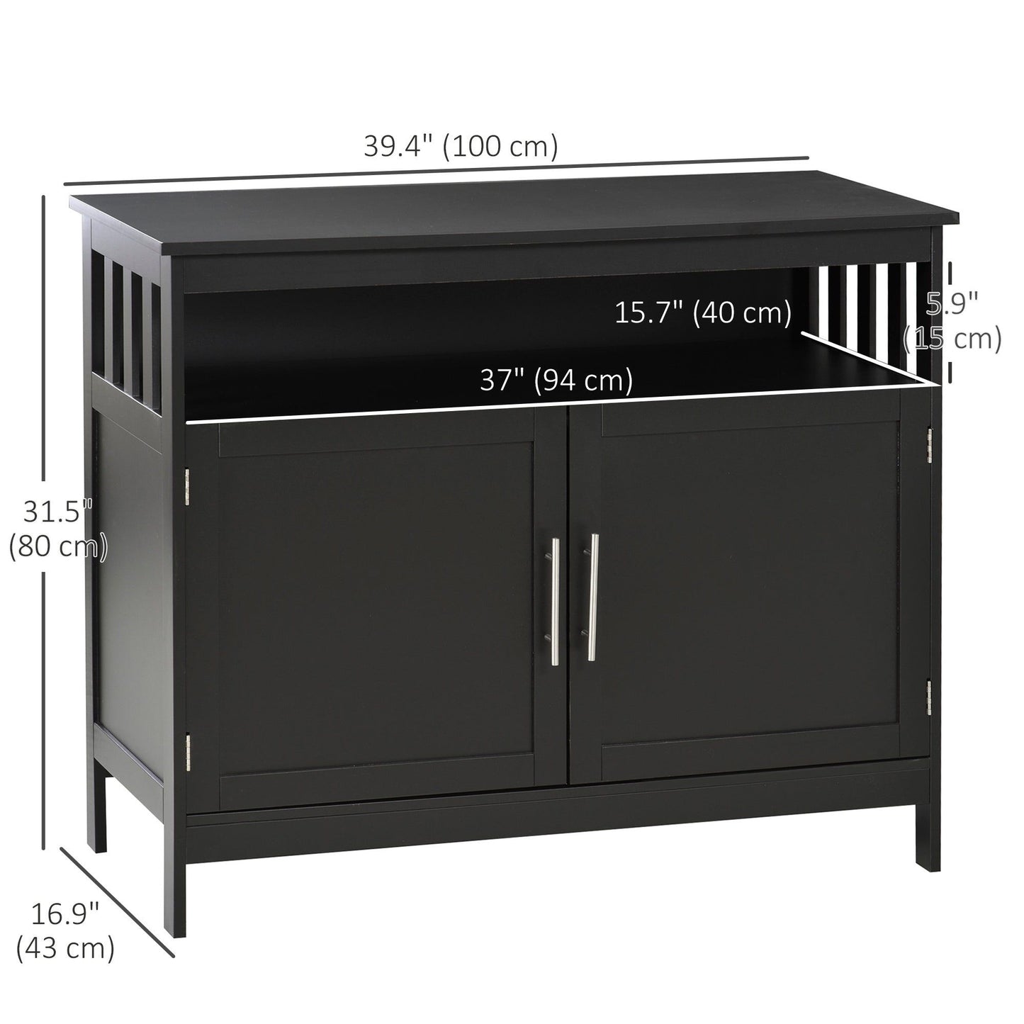 Kitchen Sideboard Buffet with Open Shelf - Black