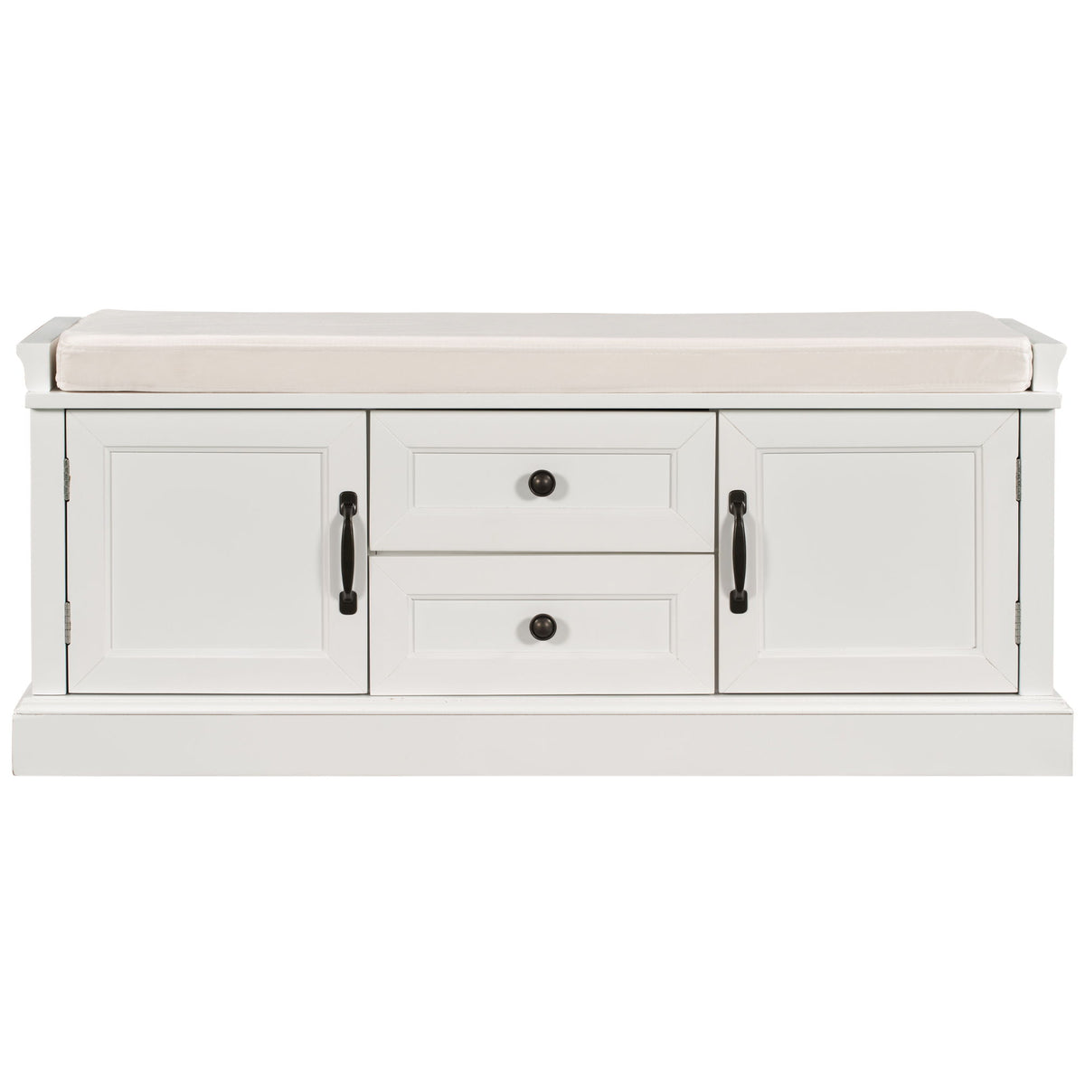 Storage Bench with Comfortable Seat and Adjustable Shelves, Shoe Bench with Removable Cushion for Entryway, 443" L x 16" W x 17.5" H, White