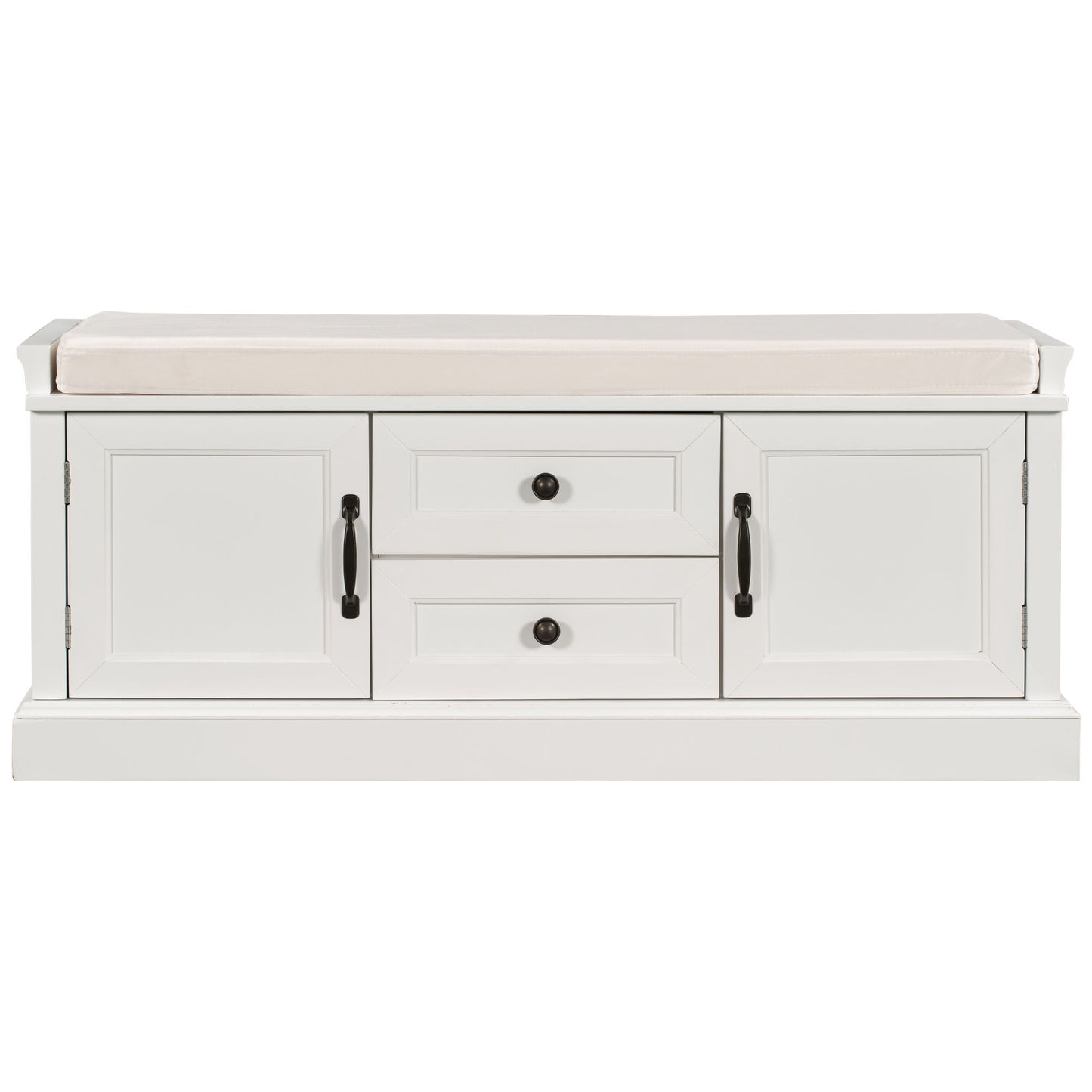 Storage Bench with Comfortable Seat and Adjustable Shelves, Shoe Bench with Removable Cushion for Entryway, 443" L x 16" W x 17.5" H, White