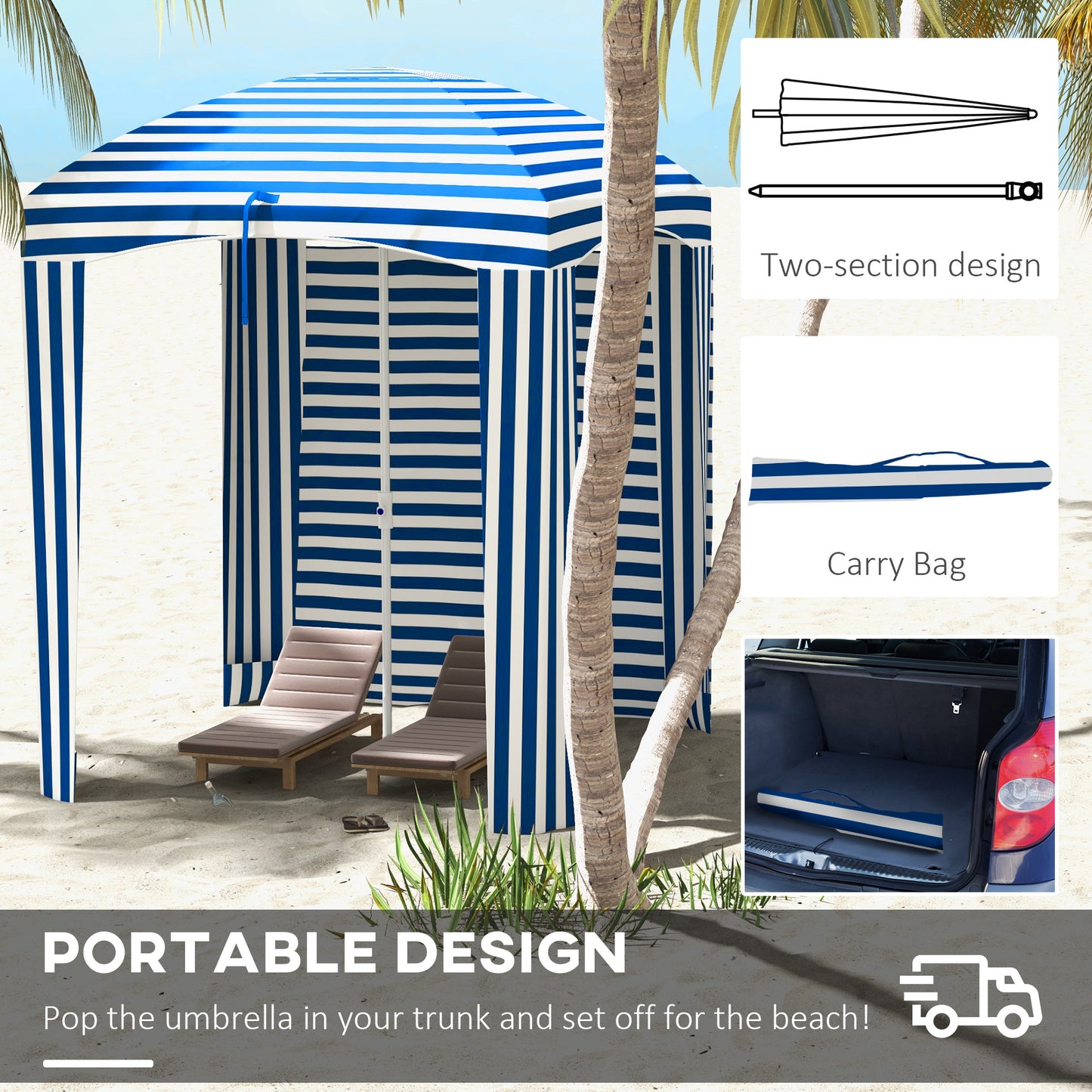 70.1" x 70.1" Blue White Stripe Cabana Umbrella with Walls