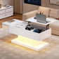 Lift-Top Coffee Table with Sliding Extendable Desktop, Sleek Multi‑Use Table with USB/App-Controlled Lights, 39.5" L x 19.5" W x 17.5" H, White