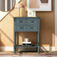 Elegant Narrow Console Table with Storage Drawers, Bottom Shelf, Tapered Legs, Round Knobs, Solid Wood Frame, 24" L x 13" W x 31" H, Navy